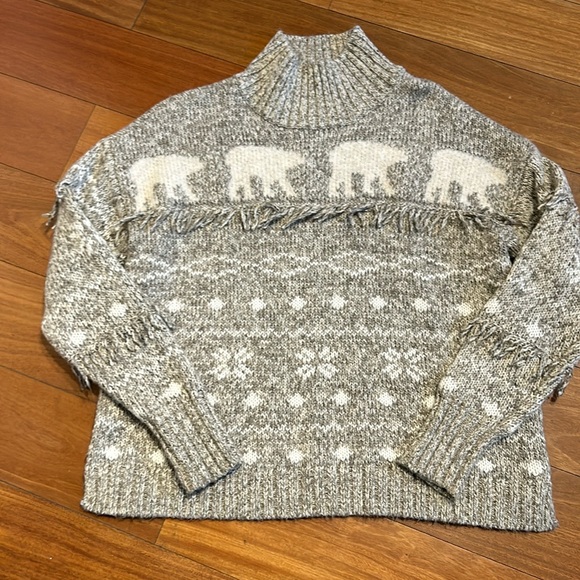 Loft Bear Fringe Mock Neck Sweater - Picture 1 of 9